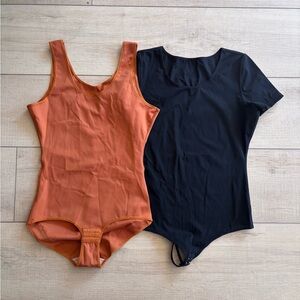 Shapewear Bodysuits Rust Orange and Black Leotard Duo Tummy Control Basic Size L
